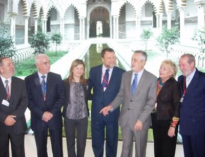 El alcalde de Sevilla, Alfredo Sánchez Monteseirín, y la ministra de Igualdad del Gobierno de España, Bibiana Aido, y el presidente de la Junta de Andalucía, José Antonio Griñán, acompañados, entre otros, de la presidenta del Consorcio de Turismo de la ciudad y delegada de Turismo y Fiestas Mayores, Rosamar Prieto-Castro, el consejero de Turismo, Comercio y Deporte de la Comunidad Andaluza, Luciano Alonso el presidente de la Diputación Provincial de Sevilla, Fernando Rodríguez Villalobos, y el alcalde del Real Alcázar, Antonio Rodríguez Galindo, visitaron hoy miércoles el stand de Sevilla en el pabellón de Andalucía en la Feria Internacional del Turismo, FITUR 2010.