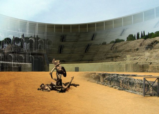 Recreación virtual del diseño original del anfiteatro de Itálica, en Santiponce