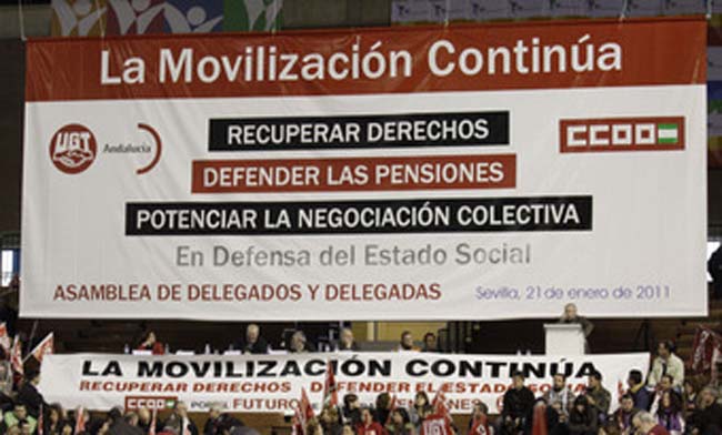 El lema de la concentración acompaña las manifestaciones de los sindicalistas realizadas en las últimas semanas