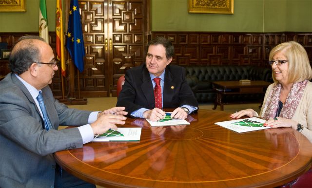 De izquierda a derecha, Juan Manuel Suárez Japón, Joaquín Luque y Adelaida de la Calle, esta mañana en Sevilla/SA
