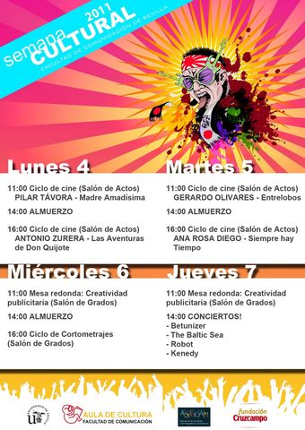 Del 4 al 7 de abril se celebrará la Semana Cultural en la Facultad de Comunicación de Sevilla/ culturafcom.blogspot.com