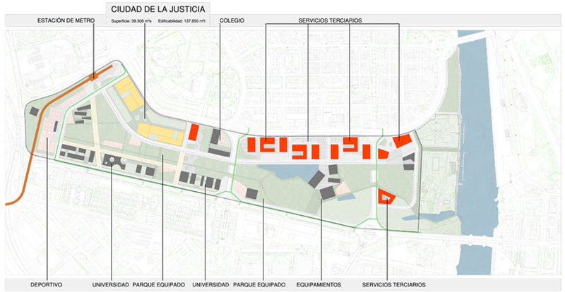 Plano de la prevista Ciudad de la Justicia que se construirá en Los Gordales
