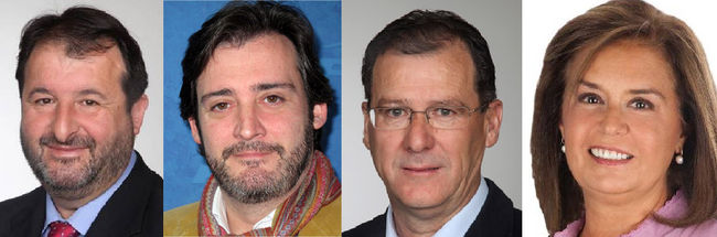 Juan Ávila, alcalde de Carmona, Eloy Carmona, portavoz, Domingo Delgado, alcalde de Burguillos y Lola Rodríguez, de Palomares del Río