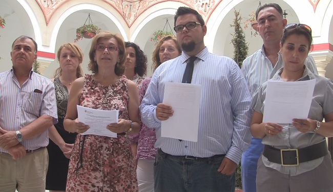 Los portavoces de PP, IU y PA esta mañana en el Ayuntamiento