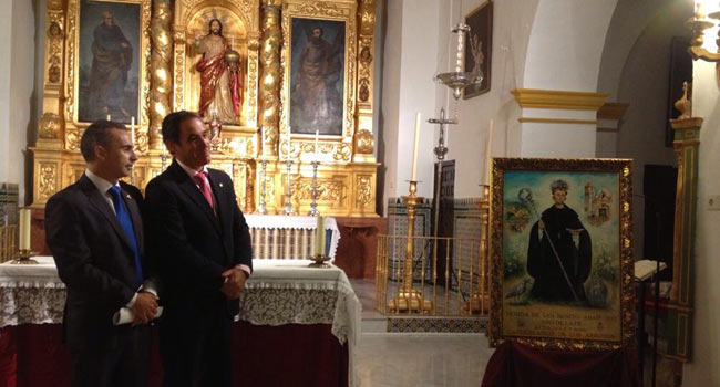 El cartel anunciador presenta la imagen de San Benito en primer término y dos pasajes de la 'venida' en los costados izquierdo y derecho / Hdad. de San Benito