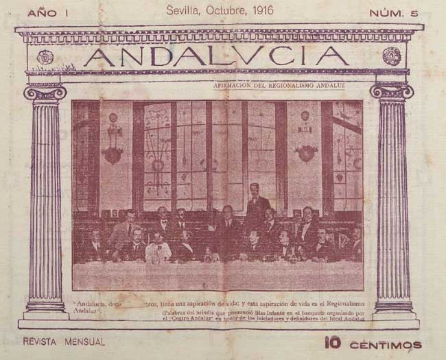 Número de la Revista Andalucía, editada por el Centro Andaluz, con imagen de alguno de sus miembros en portada, en 1916