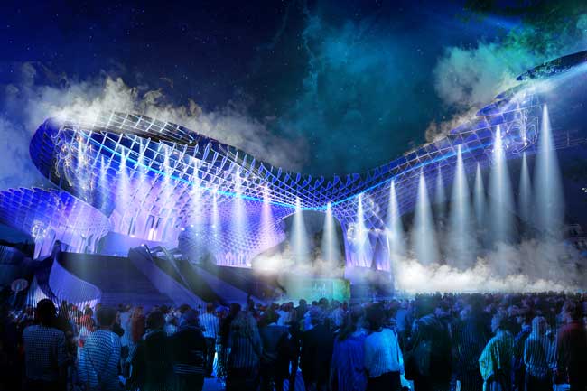 Recreación del espectáculo de luz y pirotecnia en Las Setas