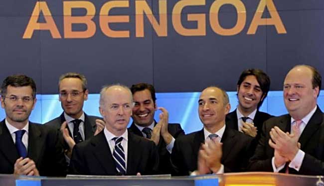 Felipe Benjumea, en el centro, en la salida a bolsa de Abengoa, en EEUU
