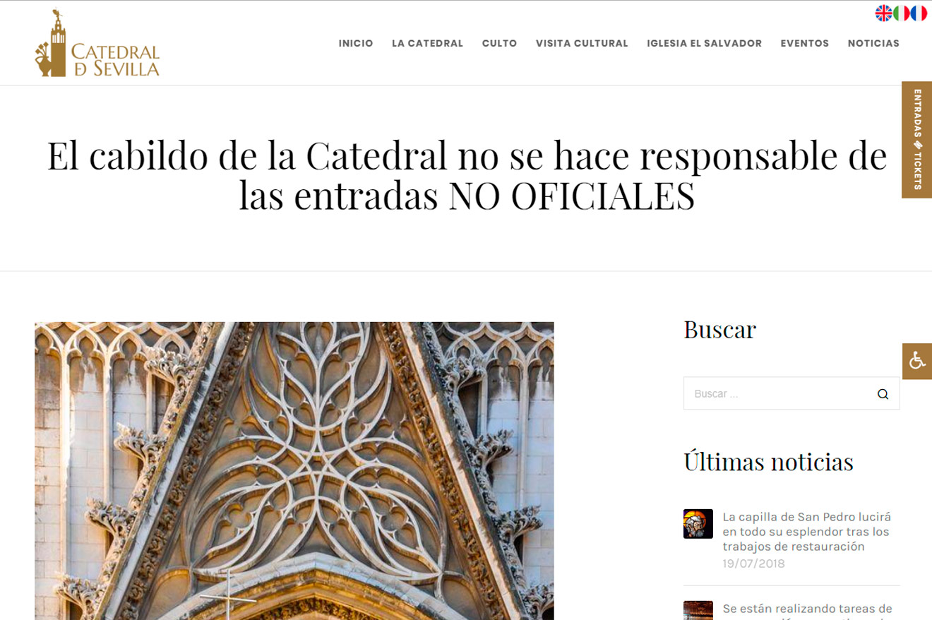 La Catedral denuncia la venta de entradas no oficiales /Catedral de Sevilla