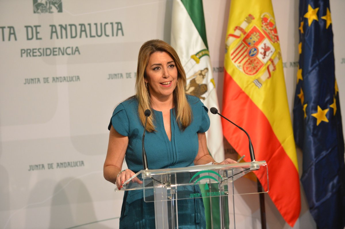 Susana Díaz durante su comparecencia anunciando el adelanto de elecciones /@AndalucíaJunta