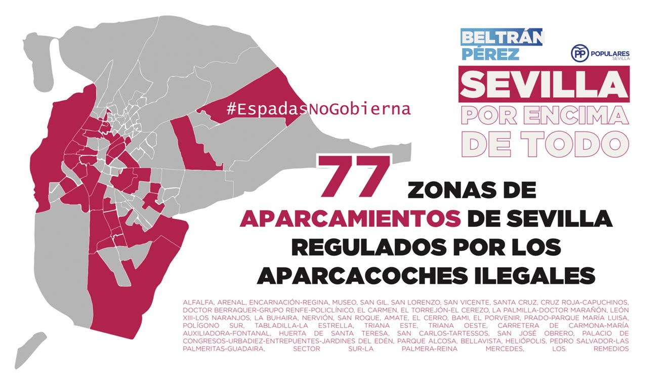 Mapa con todas las zonas de aparcacoches ilegales de Sevilla, según el PP /PP