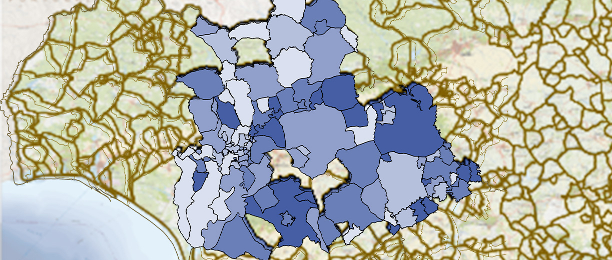 Mapa de la Incidencia acumulada del COVID-19 en los municipios de Sevilla