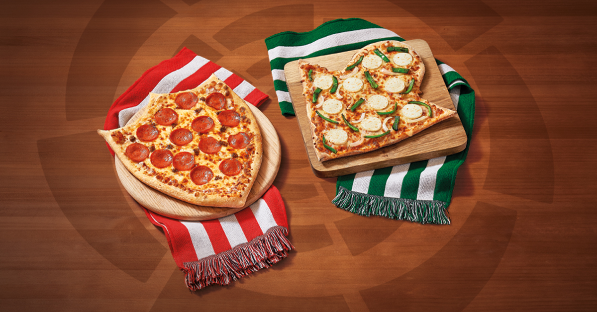 Pizzas con el escudo del Sevilla Fútbol Club y del Real Betis Balompié