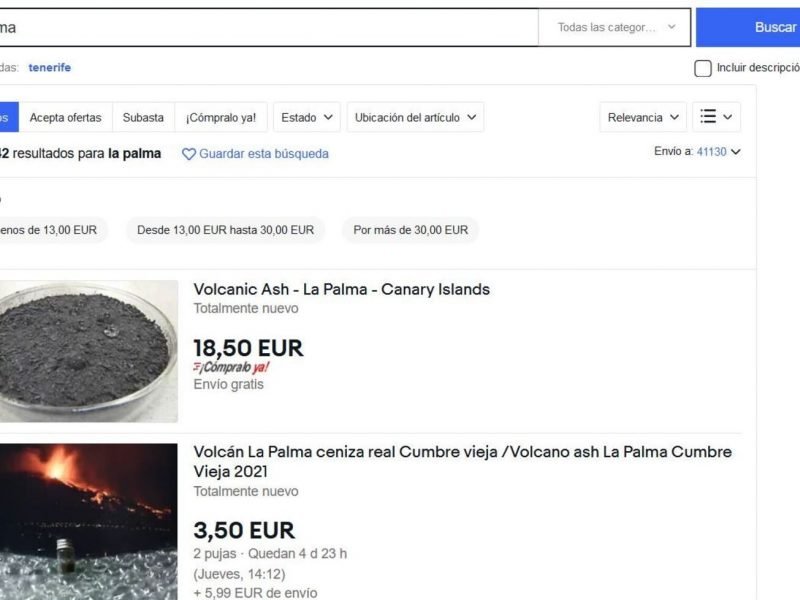 Venta de cenizas del Cumbre Vieja por Ebay / SA