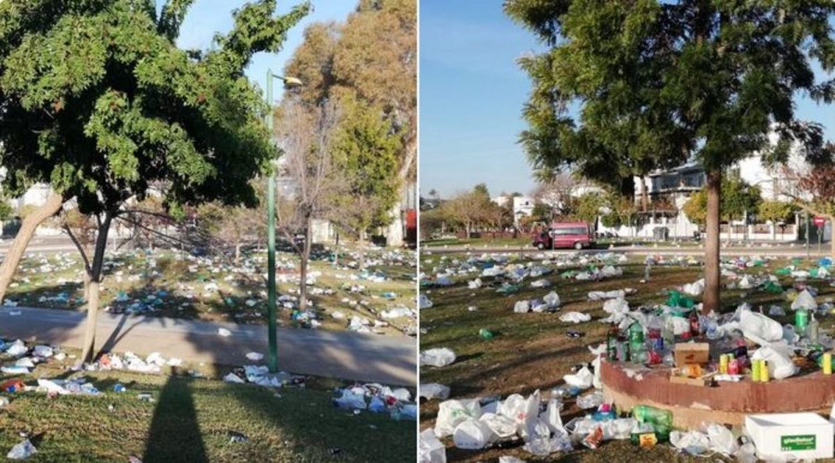 El Parque Guadaíra, cubierto de basura tras el derbi / RRSS
