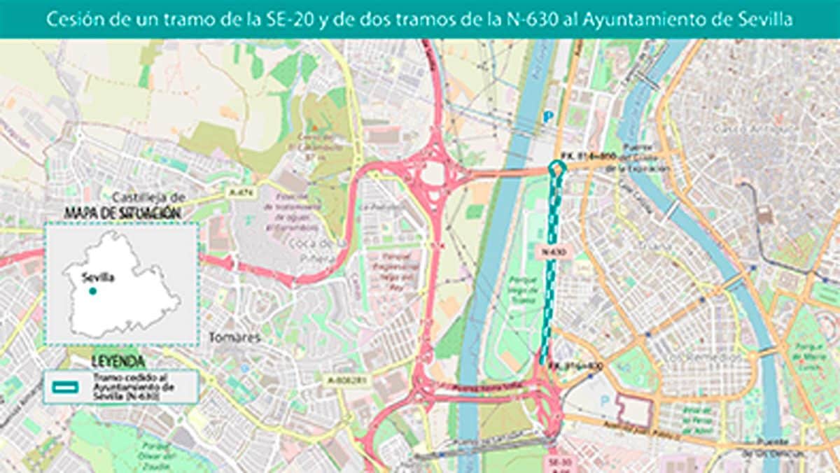 Mitma cede un tramo de la carretera SE-20 y dos de la N-630.