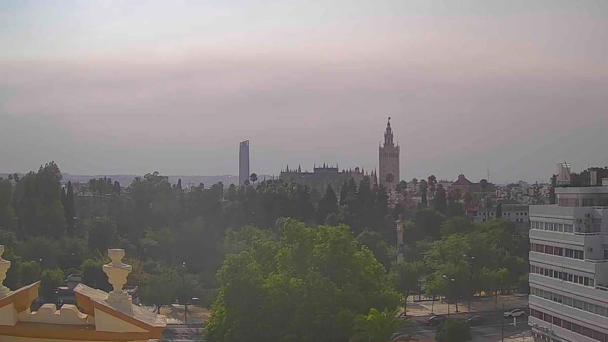 El cielo sevillano, oscurecido por la reciente nube de humo de Canadá / @tiempoensevilla