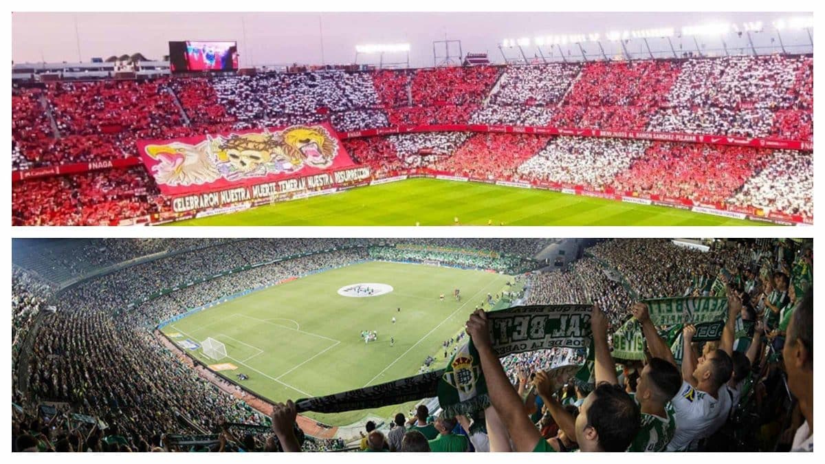 Collage de ambos estadios hispalenses repletos