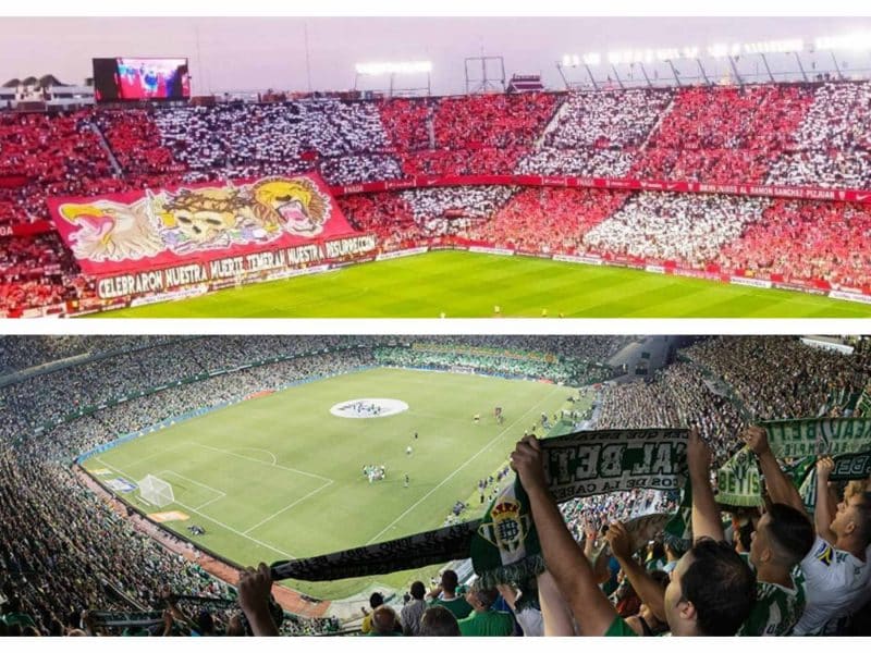 Collage de ambos estadios hispalenses repletos