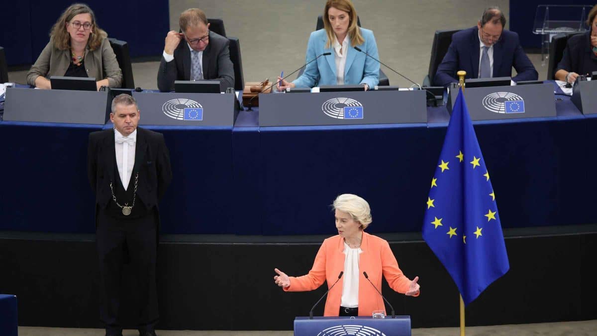 Imagen de la presidenta von der Leyen durante el Discurso de la Unión en el Parlamento Europeo de Estrasburgo 2023 / rrss