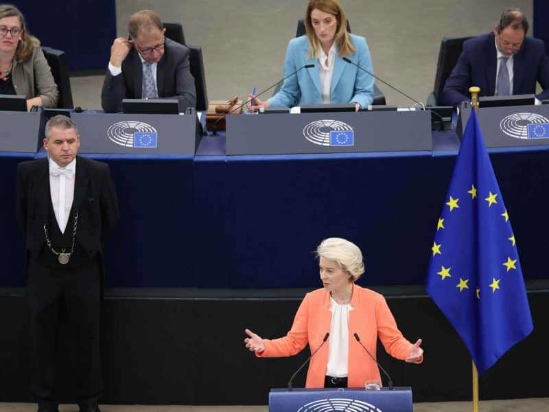 Imagen de la presidenta von der Leyen durante el Discurso de la Unión en el Parlamento Europeo de Estrasburgo 2023 / rrss