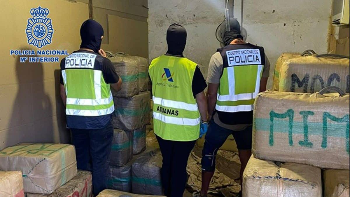 Agentes de CNP con el hachís incautado