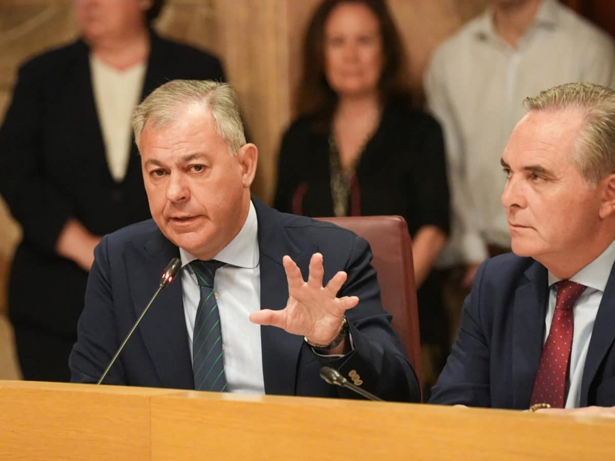 El alcade de Sevilla, José Luis Sanz (i), junto al portavoz municipal del PP, Juan Bueno (d) - María José López - Europa Press