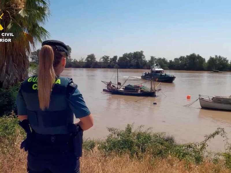 Operación de retirada de anguleras en el Guadalquivir. Guardia Civil