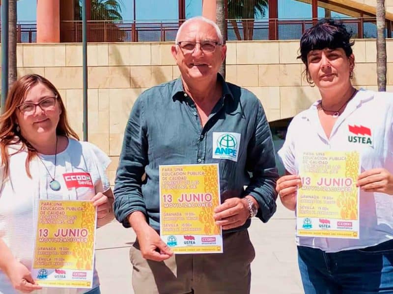 Los tres sindicatos que convocan la manifestación docente del próximo 13 de junio son ANPE, Ustea y CCOO. - ANPE