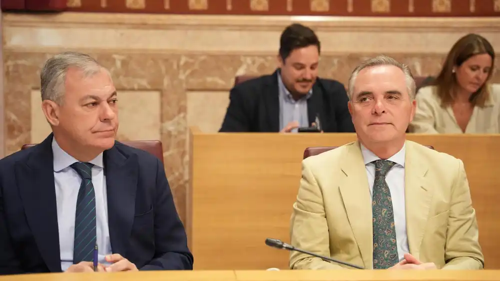El alcalde de Sevilla, José Luis Sanz, junto al portavoz del PP en el Ayuntamiento y delegado de Hacienda, Juan Bueno. - María José López - Europa Press