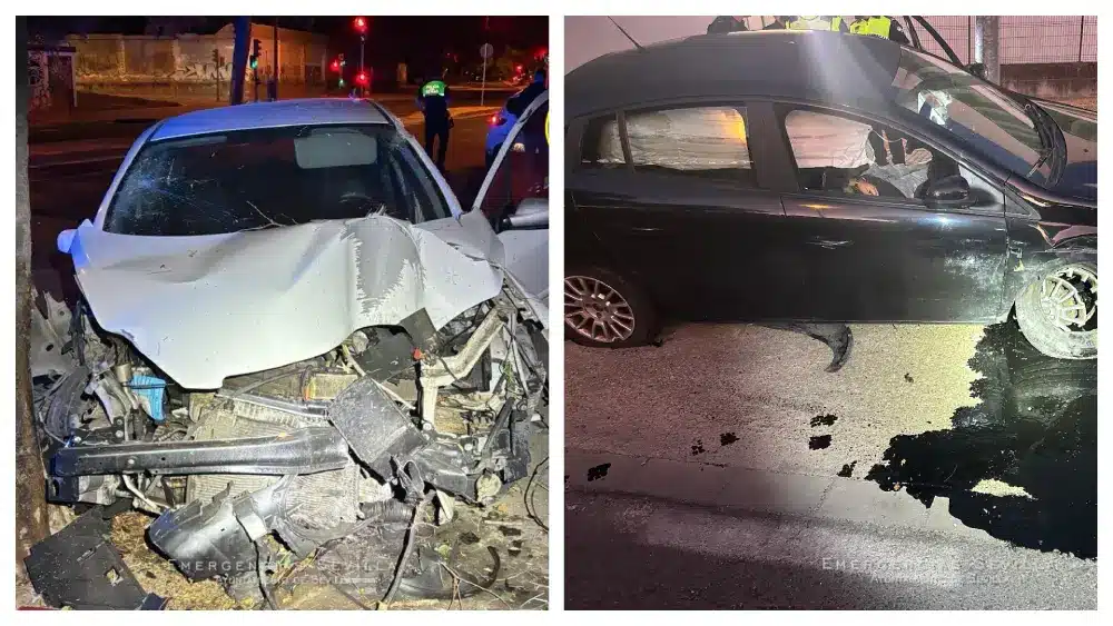 Noche de accidentes en Sevilla: Dos conductores estrellan sus coches cuadruplicando la tasa de alcohol. Emergencias Sevilla