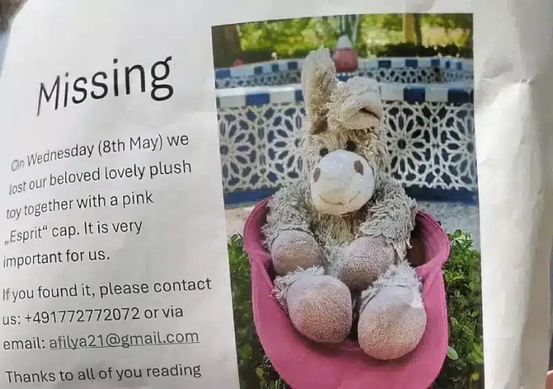 Peluche perdido en Sevilla. Redes