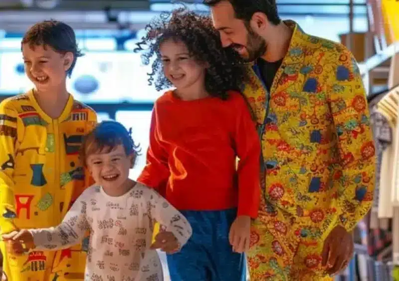 Familia en pijama en Ikea. Ikea