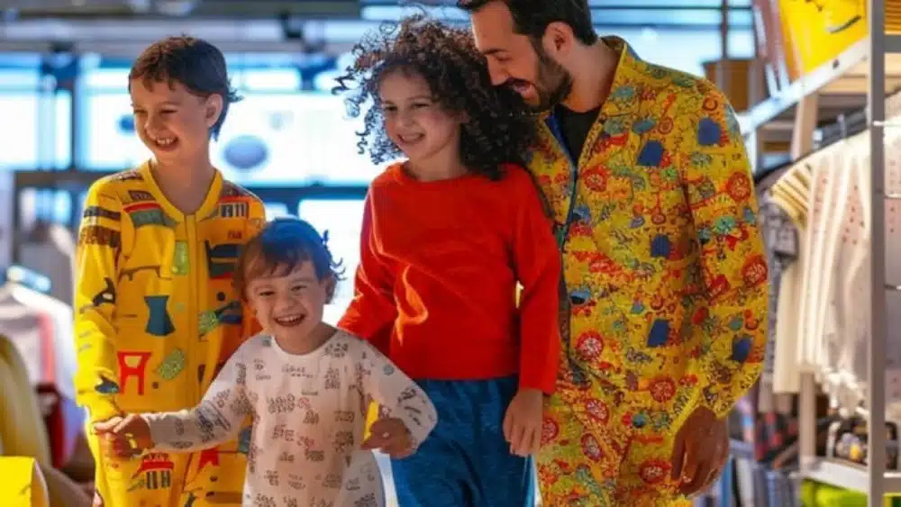 Familia en pijama en Ikea. Ikea