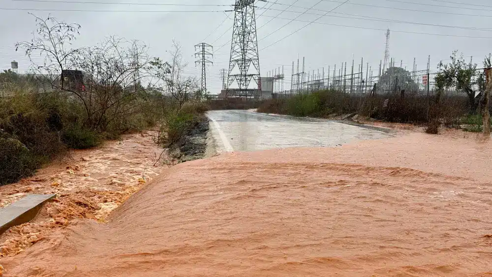 La vía de servicio de la carretera Alcalá-Dos Hermanas inundada. Álvaro Vázquez