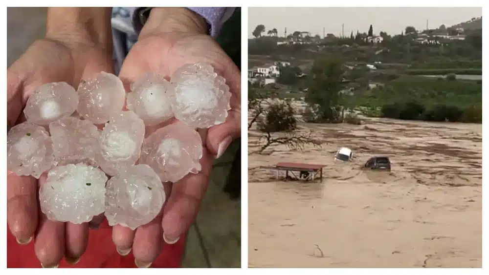 Granizo en El Ejido (Almería) y riada en Álora (Málaga) durante la mañana. SA