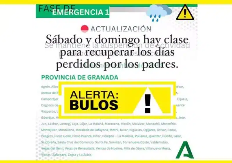 Bulo detectado por la Junta de Andalucía sobre la recuperación en fin de semana de clases perdidas por la DANA. - JUNTA DE ANDALUCÍA