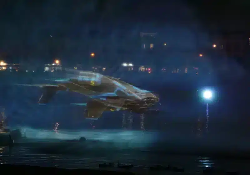 El mapping de Navigalia en el río. Luis Campillo