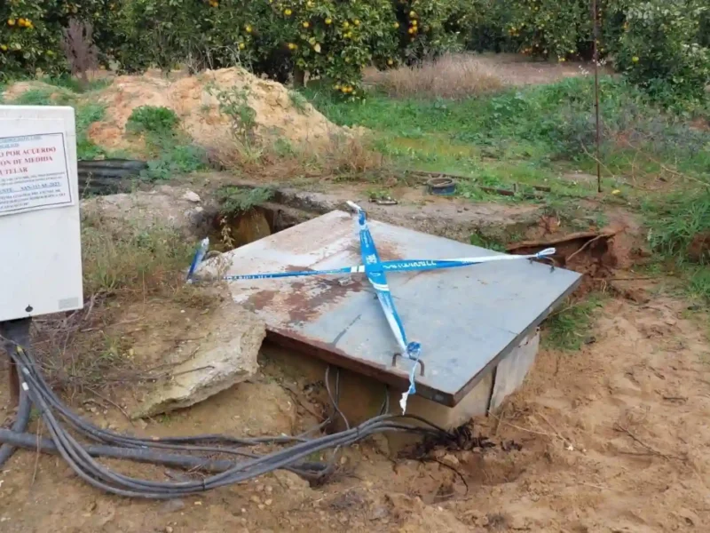 Imagen de uno de los pozos precintados en la finca Aljóbar - CHG