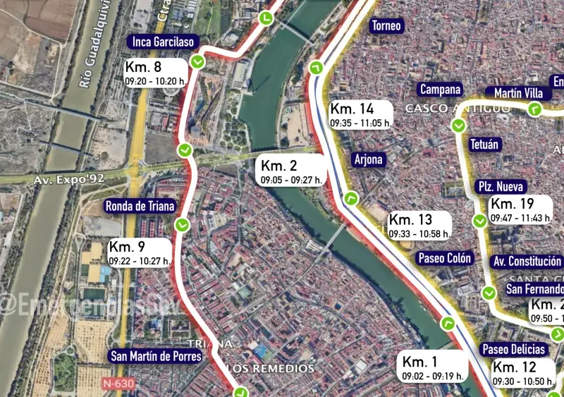 Los cortes de tráfico por el Medio Maratón de Sevilla 2025 - Emergencias Sevilla