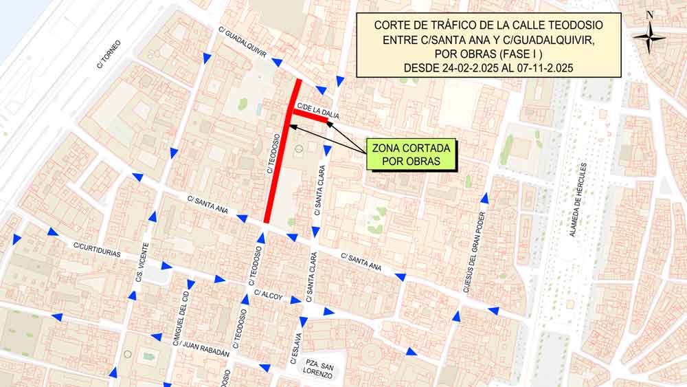 Mapa de las obras en la Calle Teodosio - Ayuntamiento de Sevilla