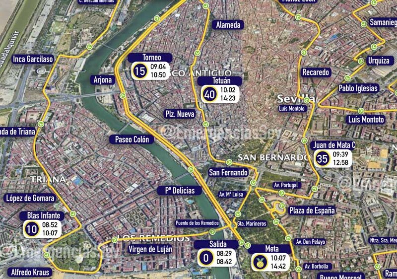 Cortes de Tráfico durante la Maratón de Sevilla - Emergencias Sevilla