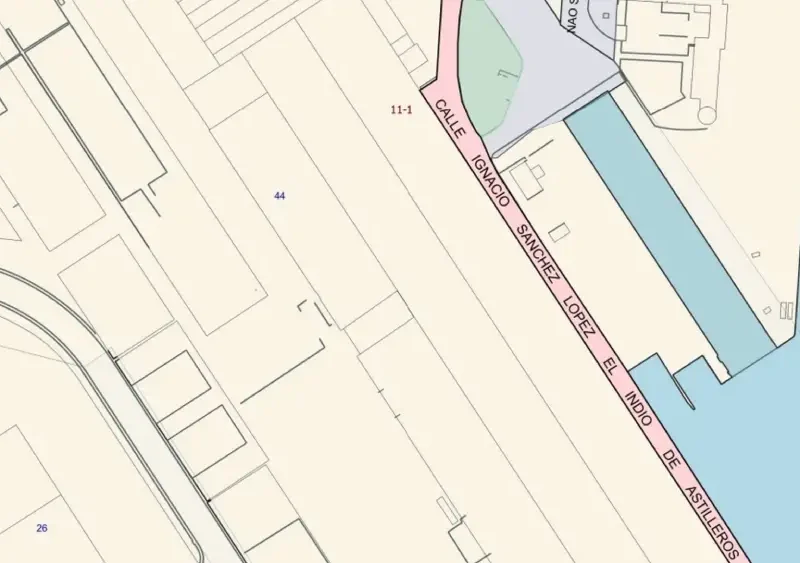Plano del Polígono de Astilleros con la ubicación prevista para la calle dedicada al histórico sindicalista - Puerto de Sevilla