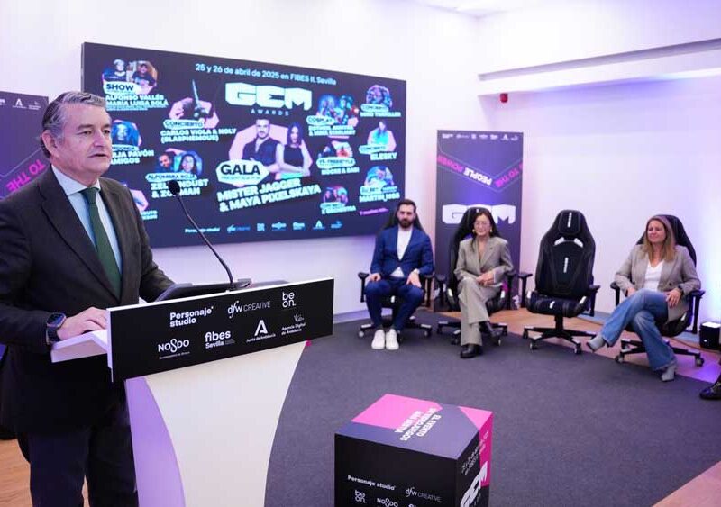 El consejero de Presidencia, Interior, Diálogo Social y Simplificación Administrativa, Antonio Sanz, en la presentación de los GEM Awards en Sevilla. - María José López / Europa Press