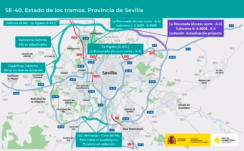 Proyecto del tramo de SE-40 al paso por La Rinconada objeto de licitación. - Gobierno de España