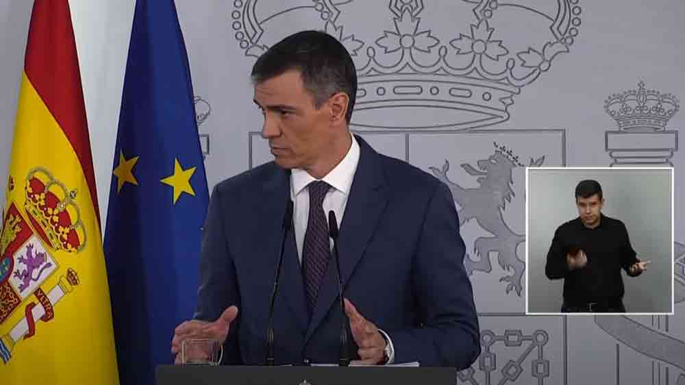 El presidente del Gobierno, Pedro Sánchez, durante la comparecencia del martes 29 de abril de 2025. - La Moncloa