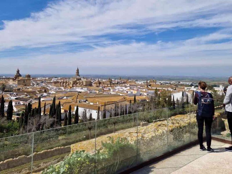 Dos personas admirando el paisaje histórico urbano de Carmona desde un mirador.- Ayto. Carmona