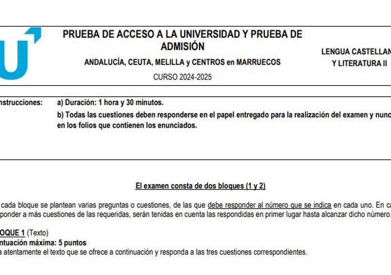 Examen de Selectividad de Lengua y Literatura de Andalucía 2025.