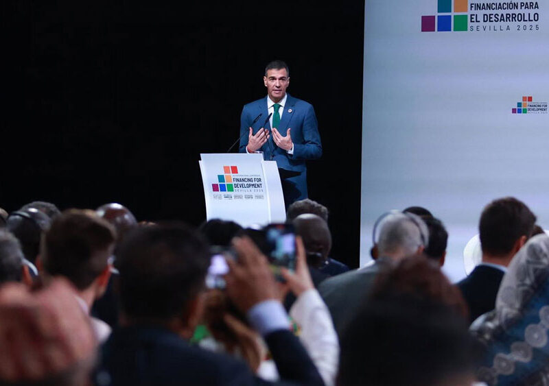 El presidente del Gobierno, Pedro Sánchez, en la Conferencia de la ONU en Sevilla. - Rocío Ruz / Europa Press