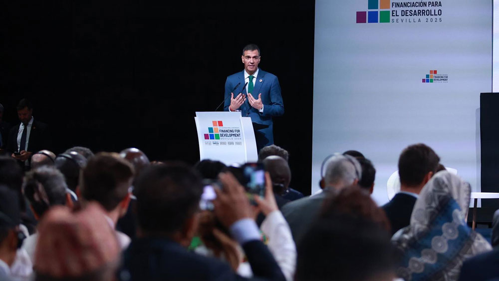 El presidente del Gobierno, Pedro Sánchez, en la Conferencia de la ONU en Sevilla. - Rocío Ruz / Europa Press